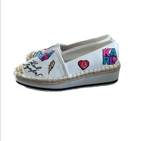 Karl Lagerfeld Paris Bina Patch Slip On Platform Wedge Shoes Women size 11 - Picture 1 of 9